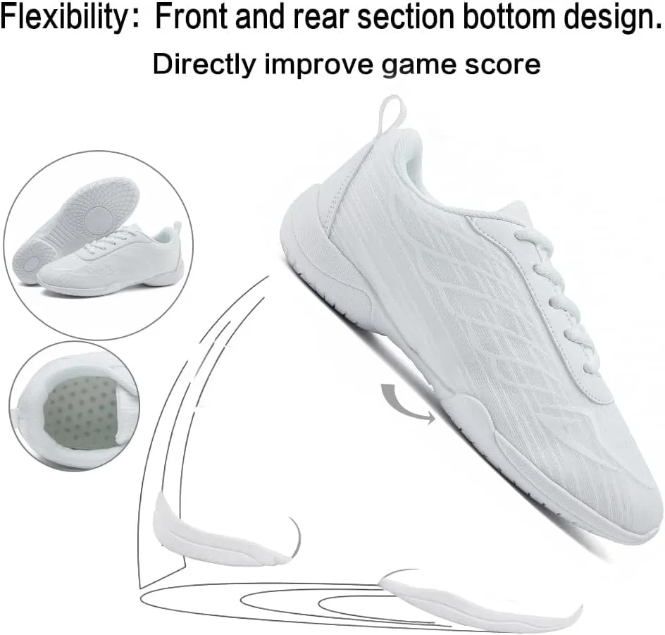 White Cheer Shoes for Girls Womens cheer shoes Youth girls Cheerleading shoes Competition Gear Dance Tennis Sports Training Athletic Comfortable Flats Breathable Soft kids cheer sneakers