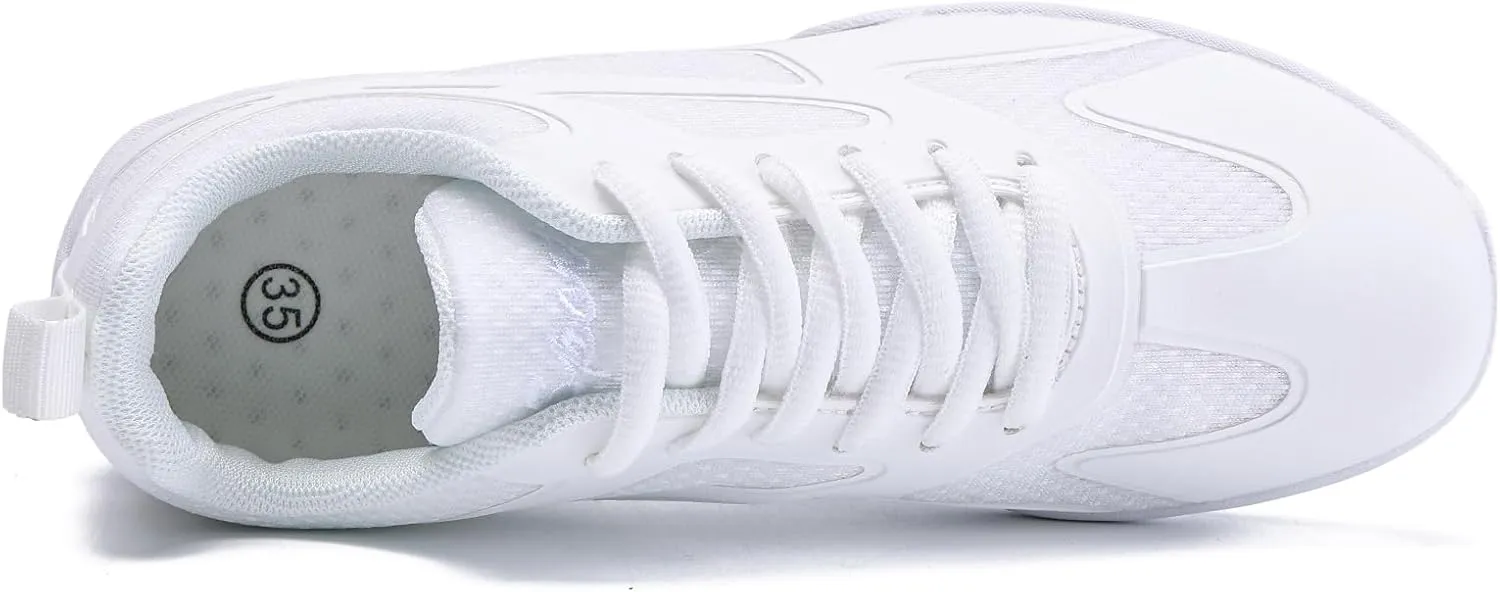 White Cheer Shoes for Girls Womens cheer shoes Youth girls Cheerleading shoes Competition Gear Dance Tennis Sports Training Athletic Comfortable Flats Breathable Soft kids cheer sneakers