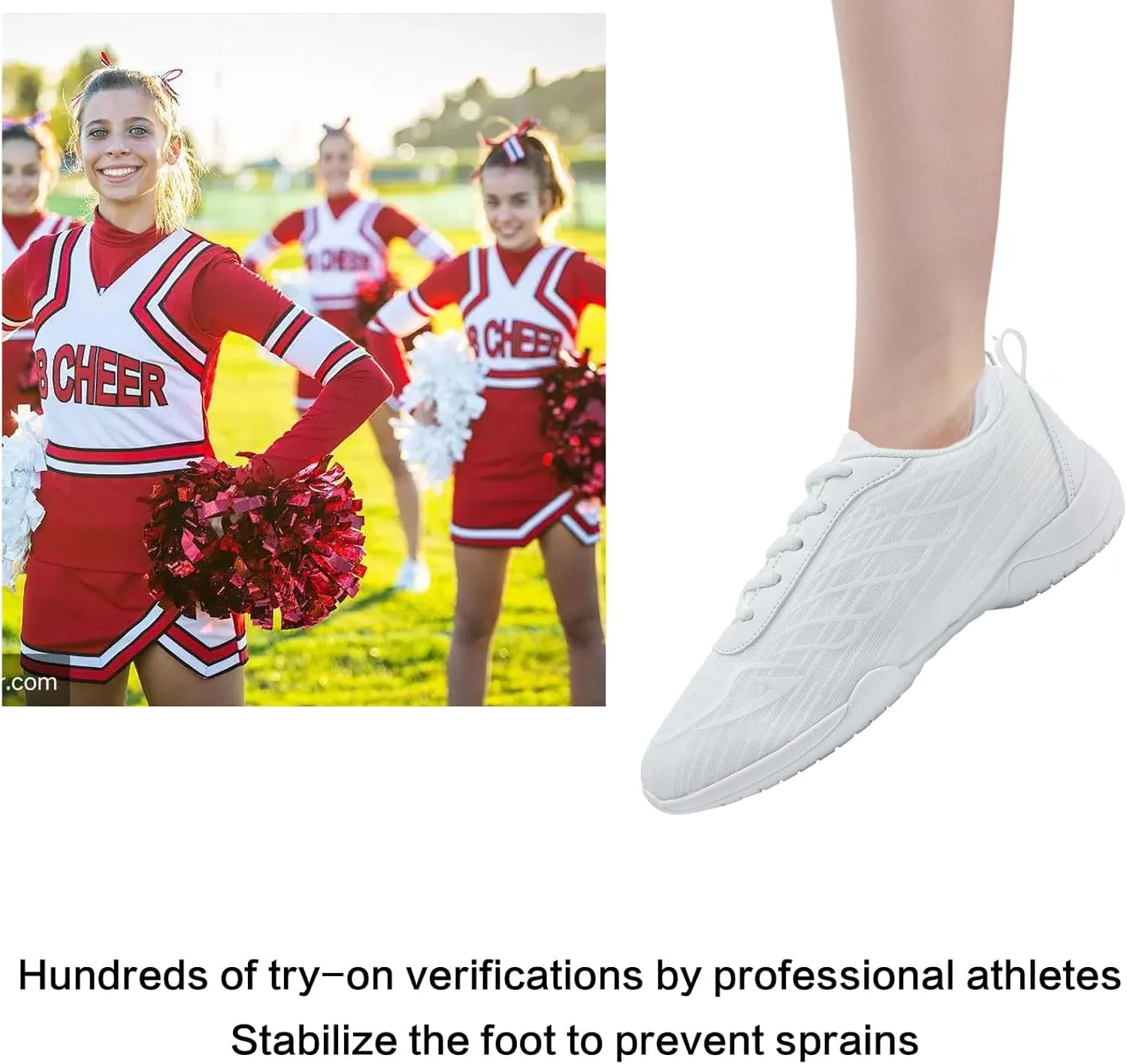 White Cheer Shoes for Girls Womens cheer shoes Youth girls Cheerleading shoes Competition Gear Dance Tennis Sports Training Athletic Comfortable Flats Breathable Soft kids cheer sneakers