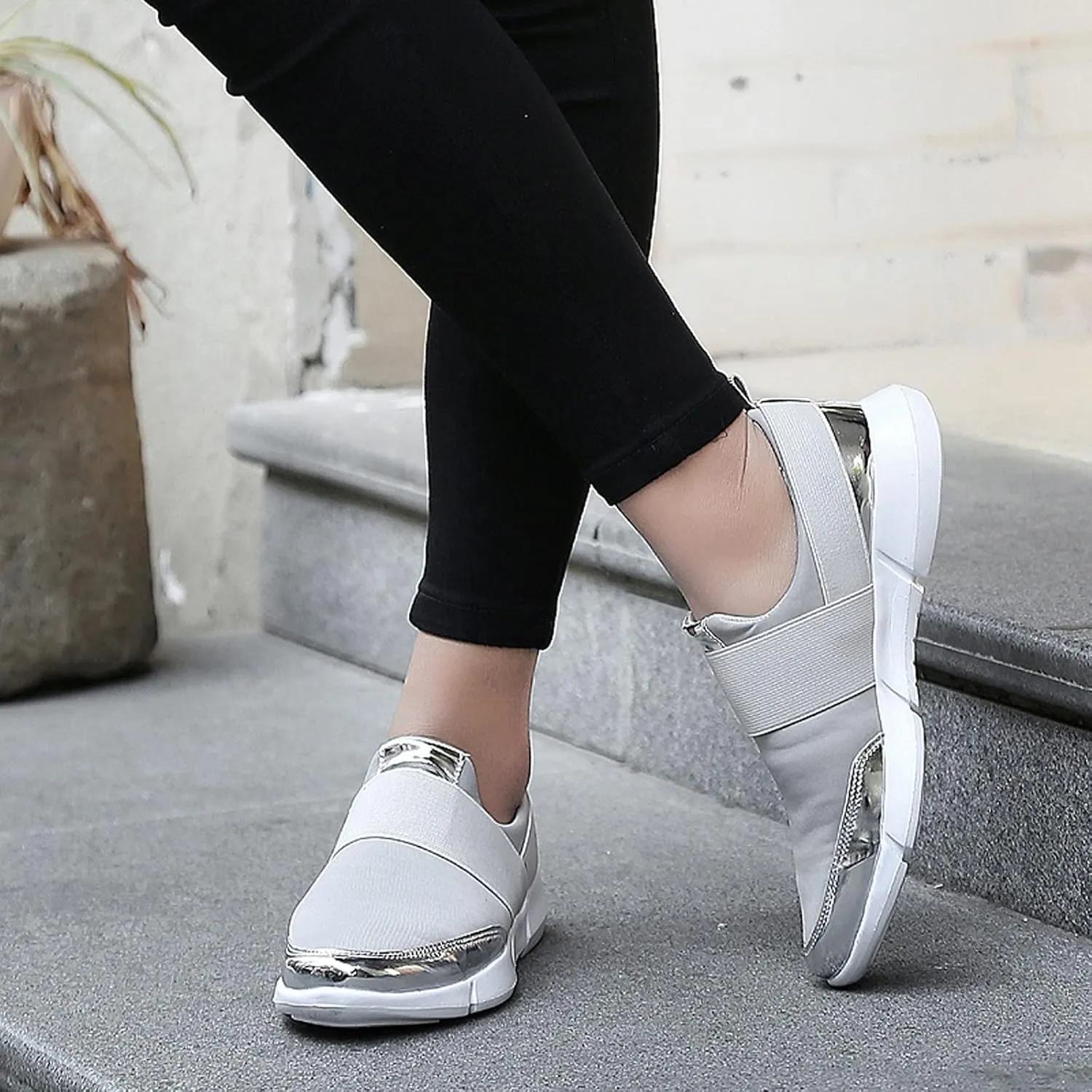Women Casual Shoes Flats Lightweight Low Top Unlaced Mesh Fashion Sneakers Athletic Walking Shoes for Women Adult