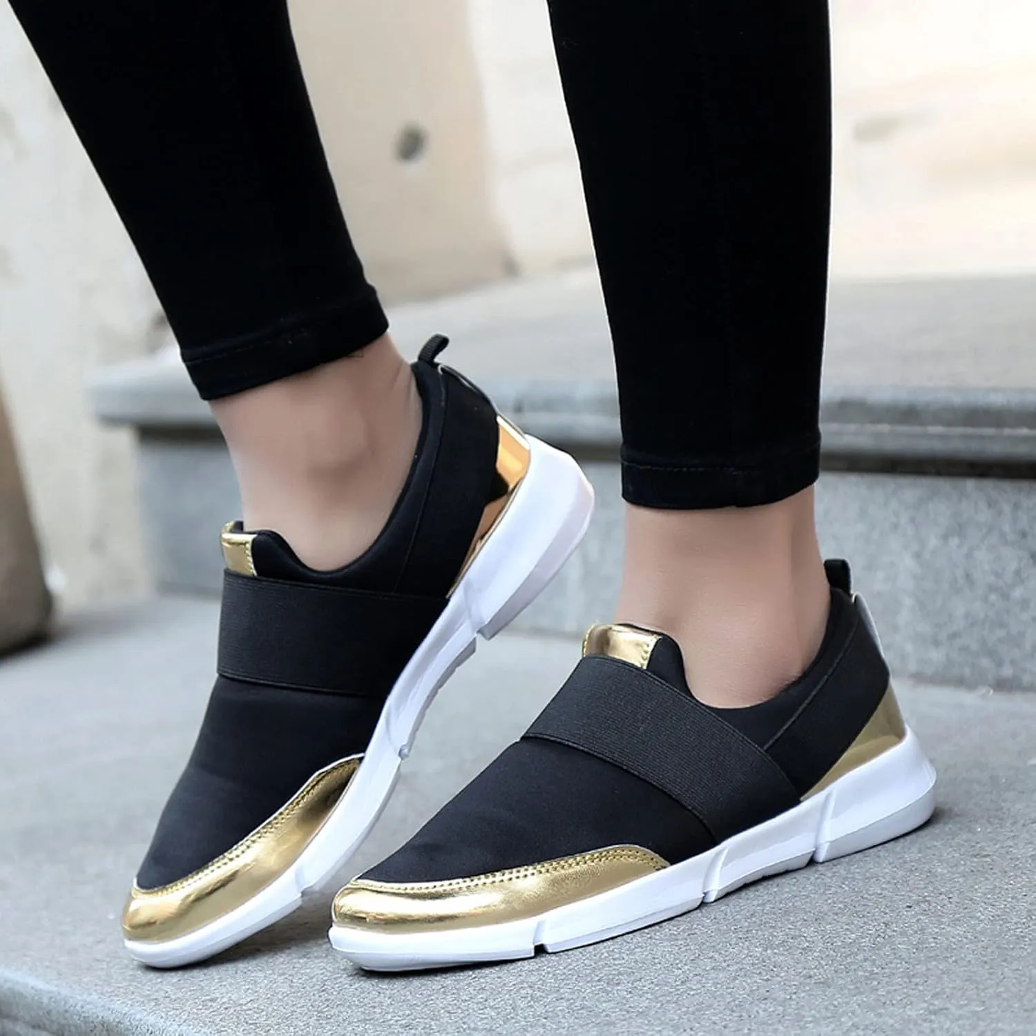 Women Casual Shoes Flats Lightweight Low Top Unlaced Mesh Fashion Sneakers Athletic Walking Shoes for Women Adult