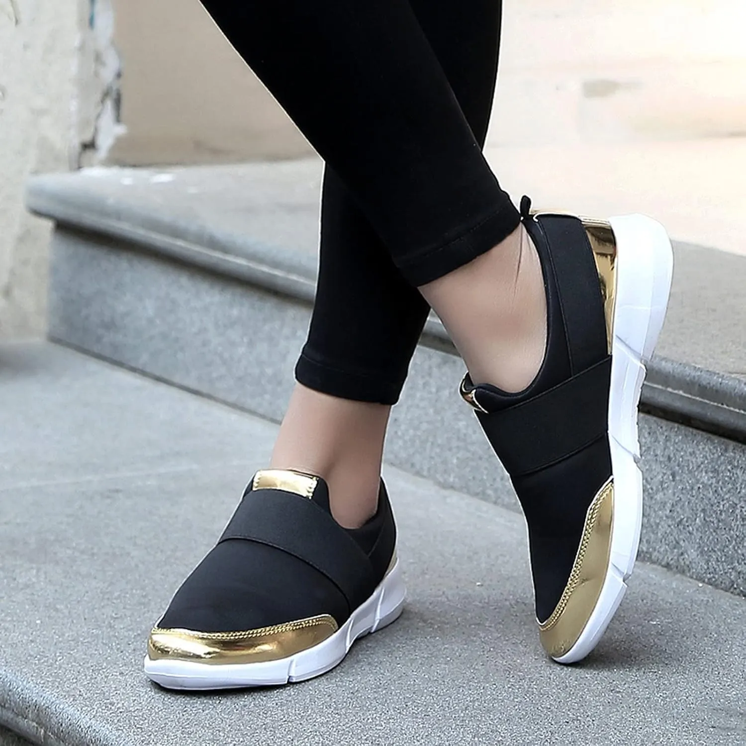 Women Casual Shoes Flats Lightweight Low Top Unlaced Mesh Fashion Sneakers Athletic Walking Shoes for Women Adult