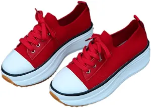 Women Low Top Platform Block Comfortable Artificial PU Shoes Classic Fashion Casual Neon Green Fuchsia Multi-Colors Casual Lace-Up Walking Sneakers for Street Party Wedding Night Club