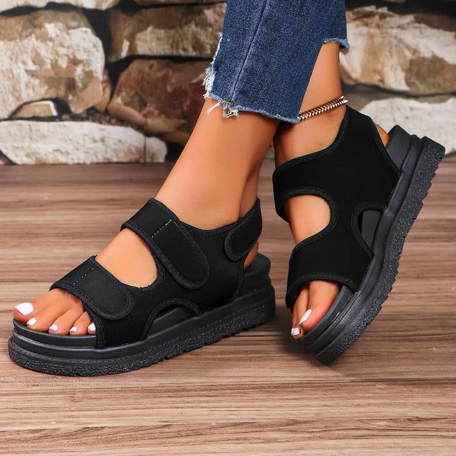 Women Sandals Fashionable New Pattern Simple Solid Color Thick Bottom Flat Bottom Sandals for Women Wide Width