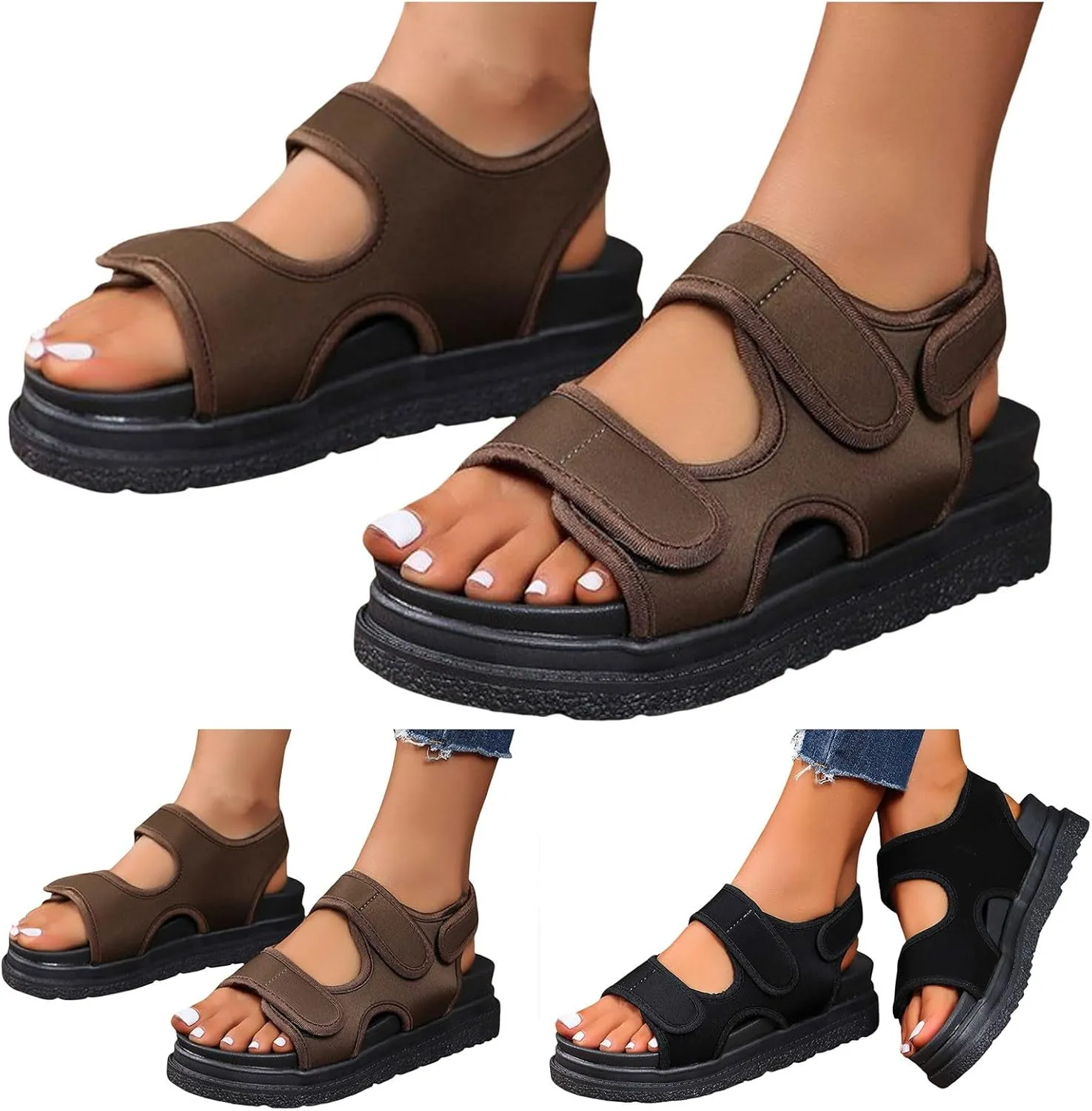 Women Sandals Fashionable New Pattern Simple Solid Color Thick Bottom Flat Bottom Sandals for Women Wide Width