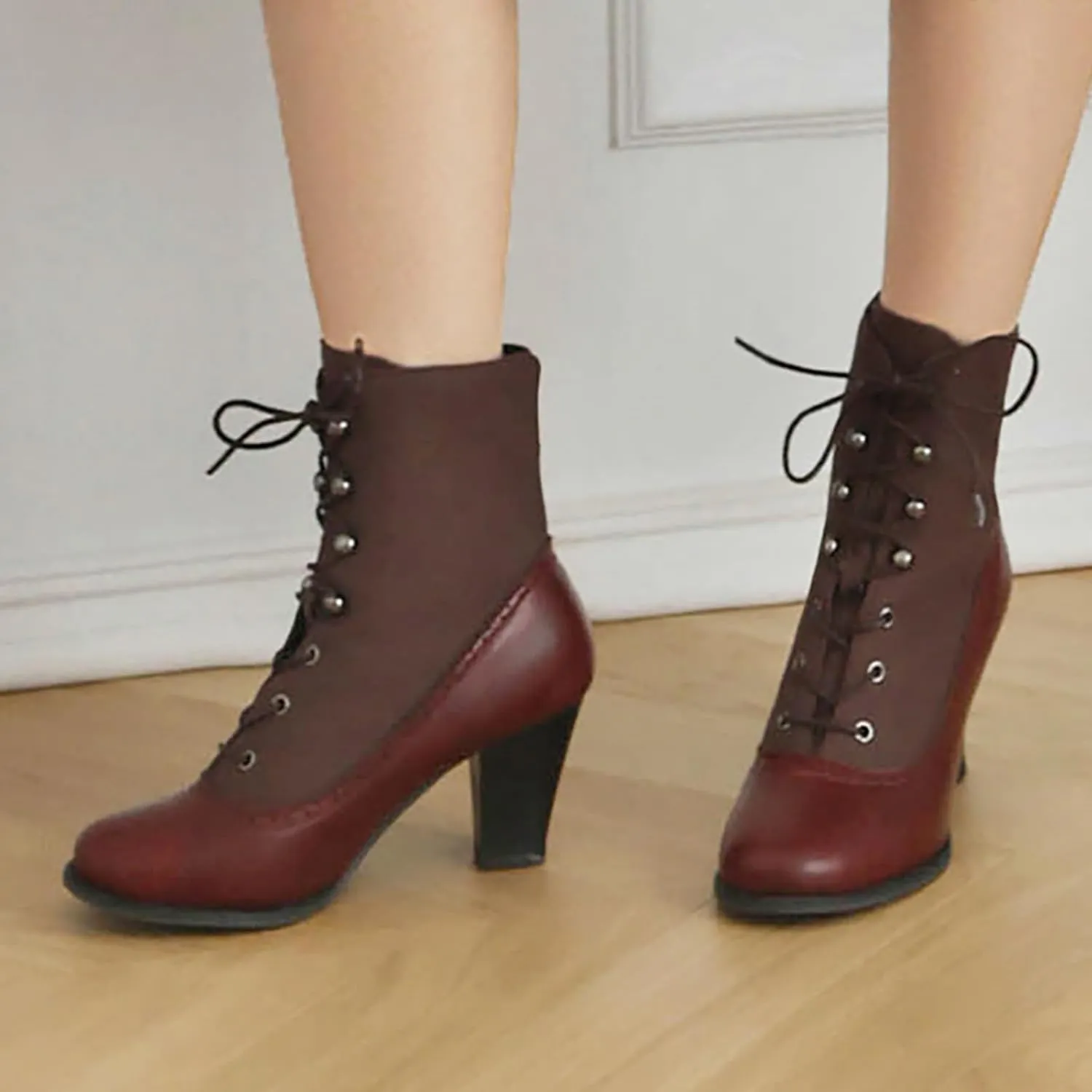 Women's Ankle Boots Victorian Boots Black Boots Chunky Heel Lace Up Witch Boots Knight Boots Cowgirl Rain Boots Mid Calf Side