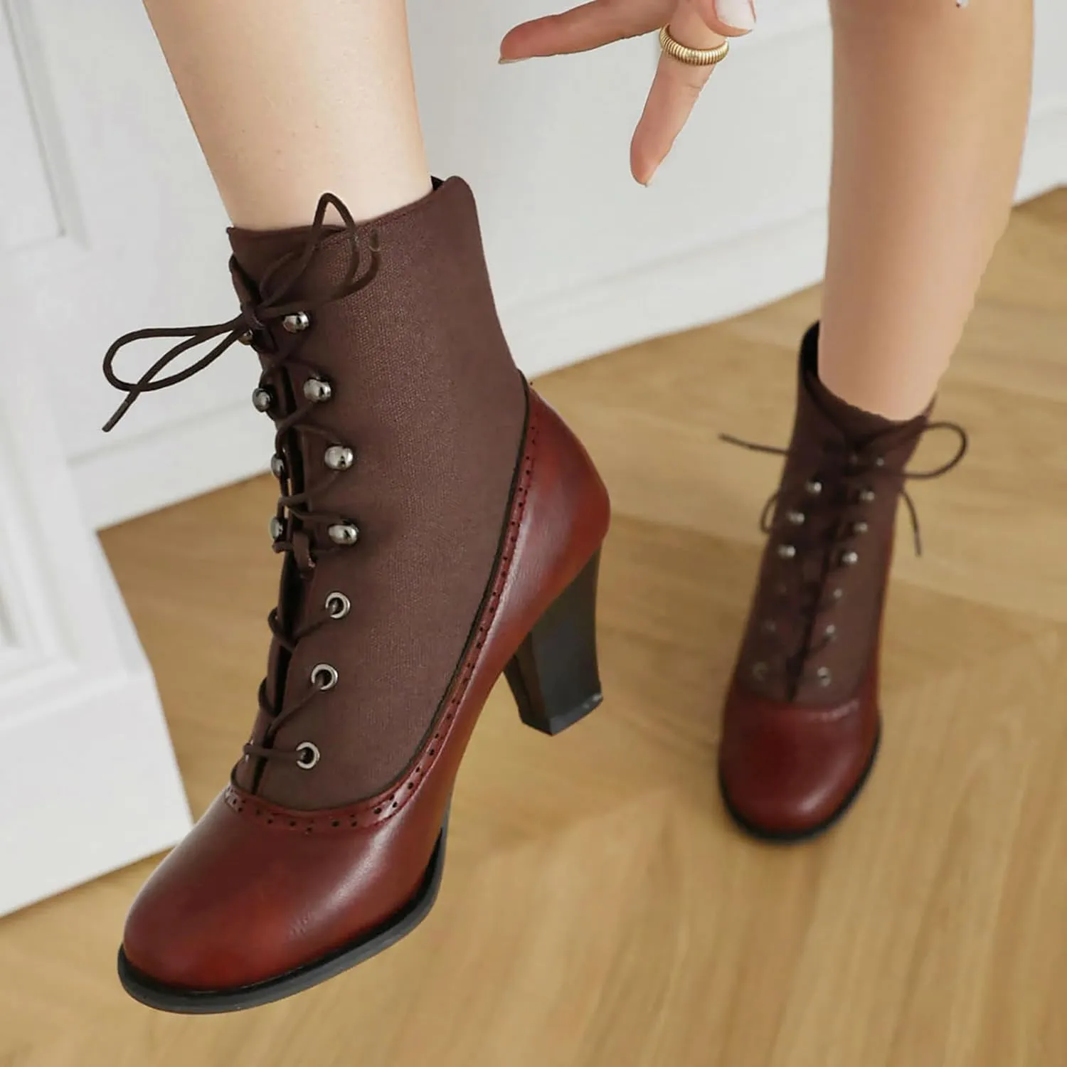 Women's Ankle Boots Victorian Boots Black Boots Chunky Heel Lace Up Witch Boots Knight Boots Cowgirl Rain Boots Mid Calf Side