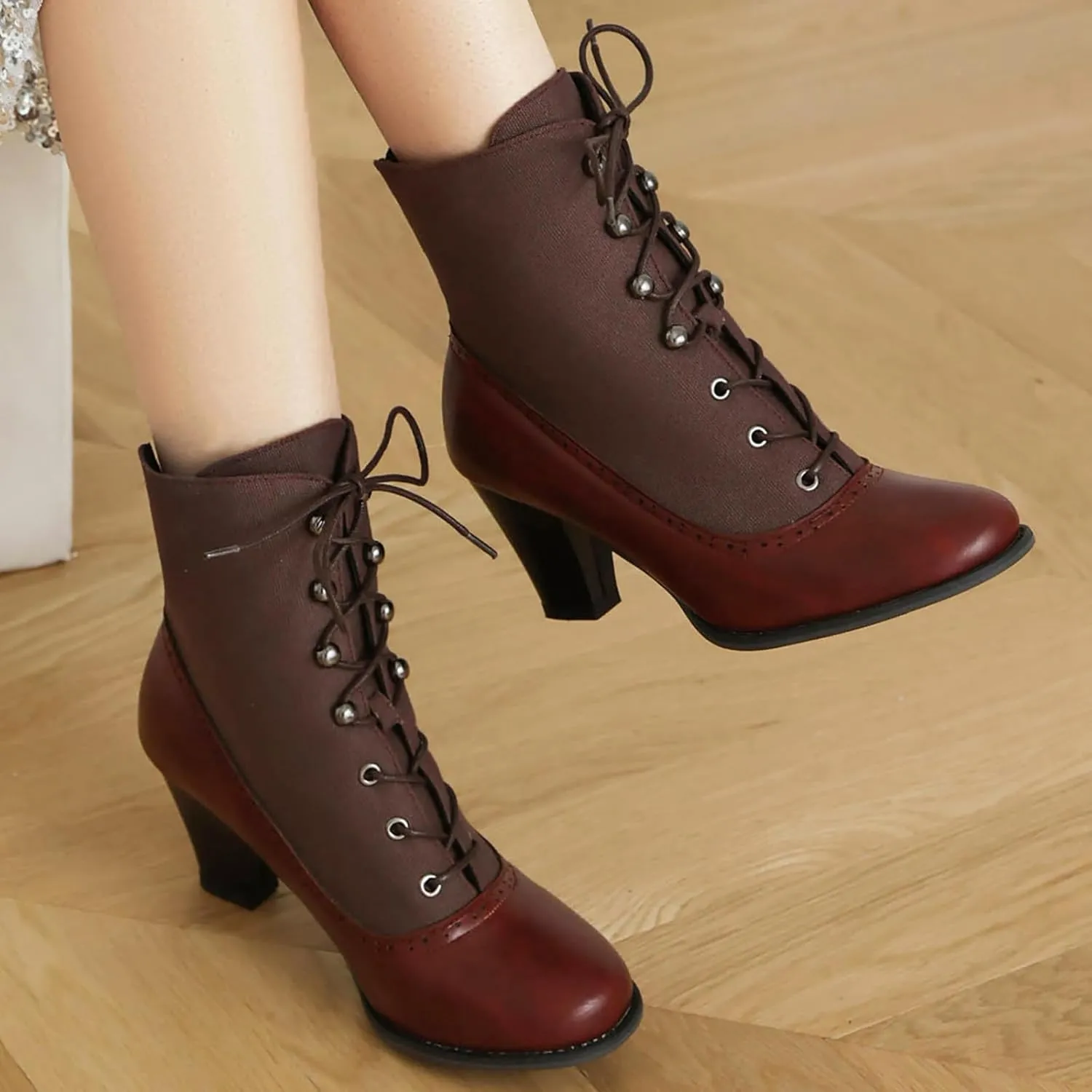 Women's Ankle Boots Victorian Boots Black Boots Chunky Heel Lace Up Witch Boots Knight Boots Cowgirl Rain Boots Mid Calf Side