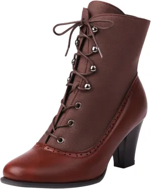 Women's Ankle Boots Victorian Boots Black Boots Chunky Heel Lace Up Witch Boots Knight Boots Cowgirl Rain Boots Mid Calf Side
