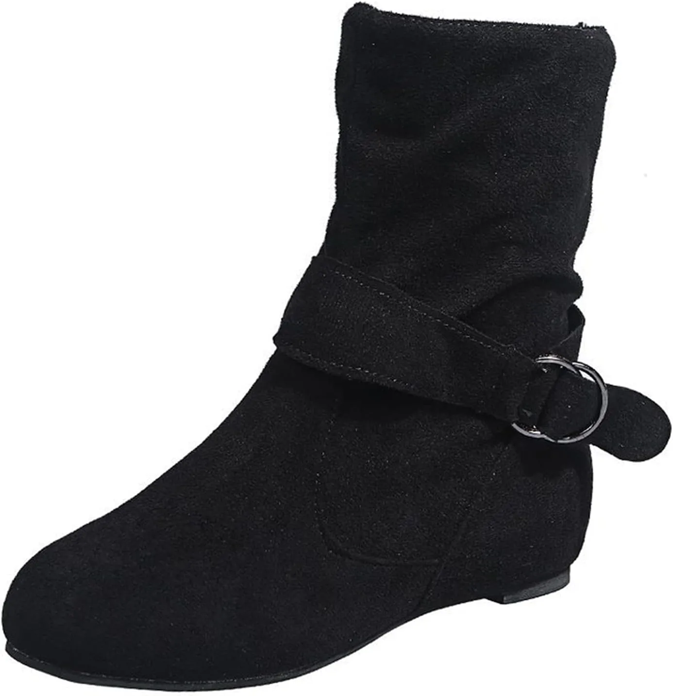 Women's Ankle Boots With Side Zipper Casual Winter Mid Calf Short Boots Slouchy Ruched Suede Flats Ankle Booties