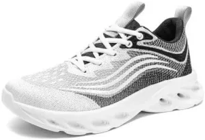 Women's Athletic Walking Shoes, Navy Blue with Pink Accents, Slip-on Knit Sneakers, Round Toe, Platform