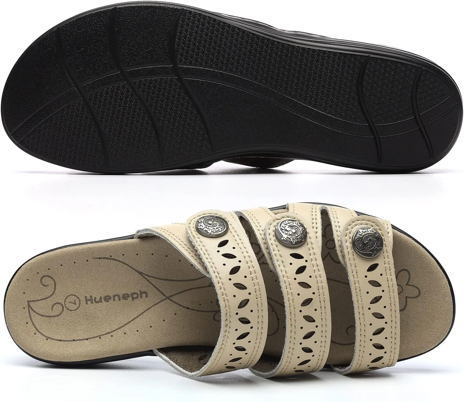 Women's Comfort Leather Slides Lightweight Flat Sandals Cute Slip On Casual Walking Slippers