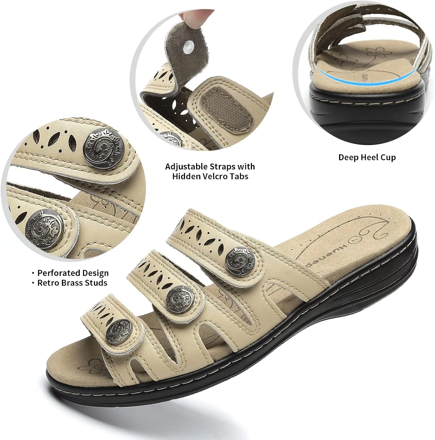Women's Comfort Leather Slides Lightweight Flat Sandals Cute Slip On Casual Walking Slippers