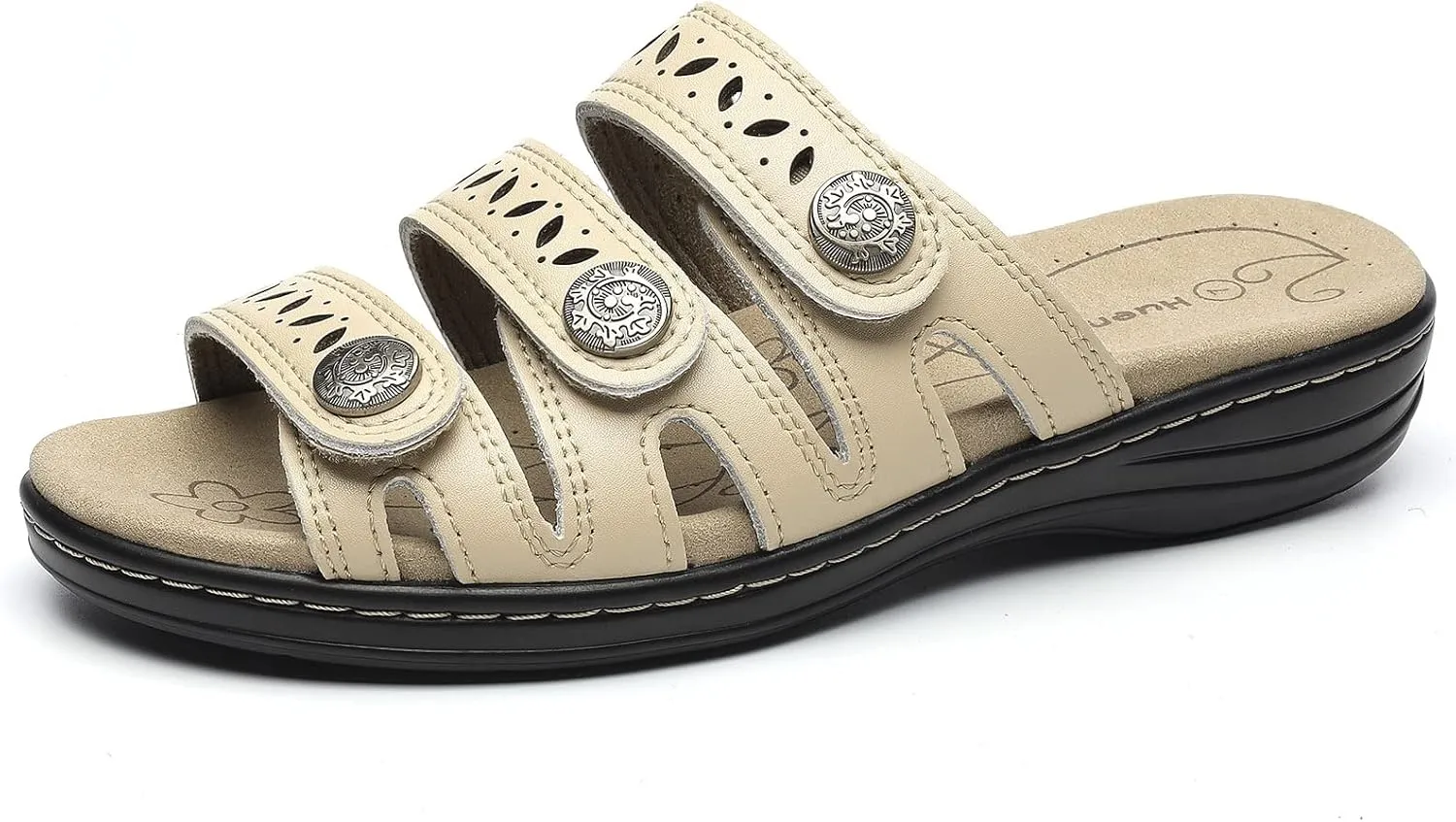 Women's Comfort Leather Slides Lightweight Flat Sandals Cute Slip On Casual Walking Slippers