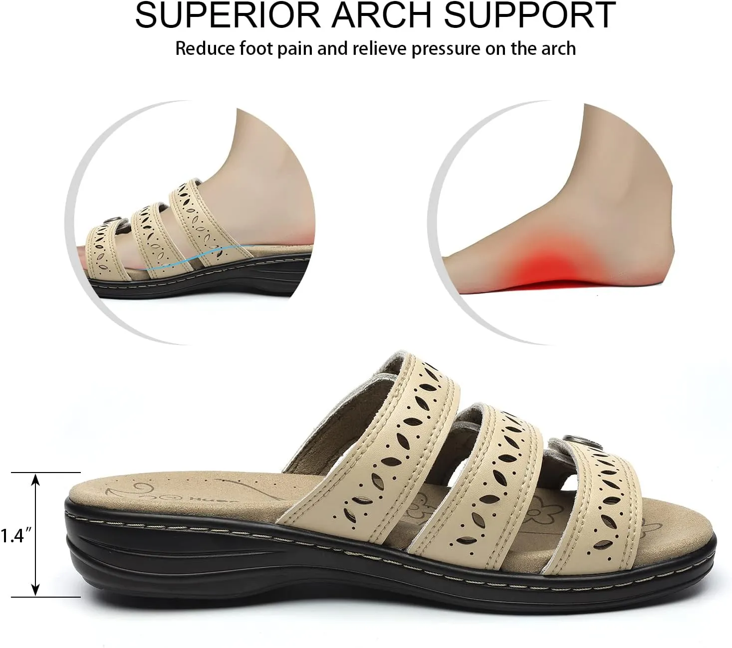 Women's Comfort Leather Slides Lightweight Flat Sandals Cute Slip On Casual Walking Slippers