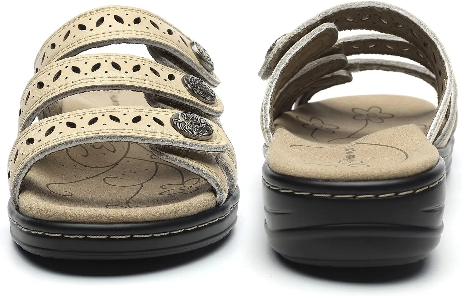 Women's Comfort Leather Slides Lightweight Flat Sandals Cute Slip On Casual Walking Slippers