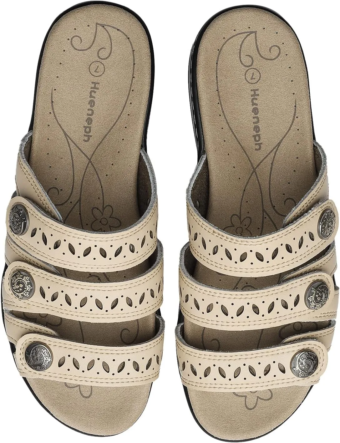 Women's Comfort Leather Slides Lightweight Flat Sandals Cute Slip On Casual Walking Slippers