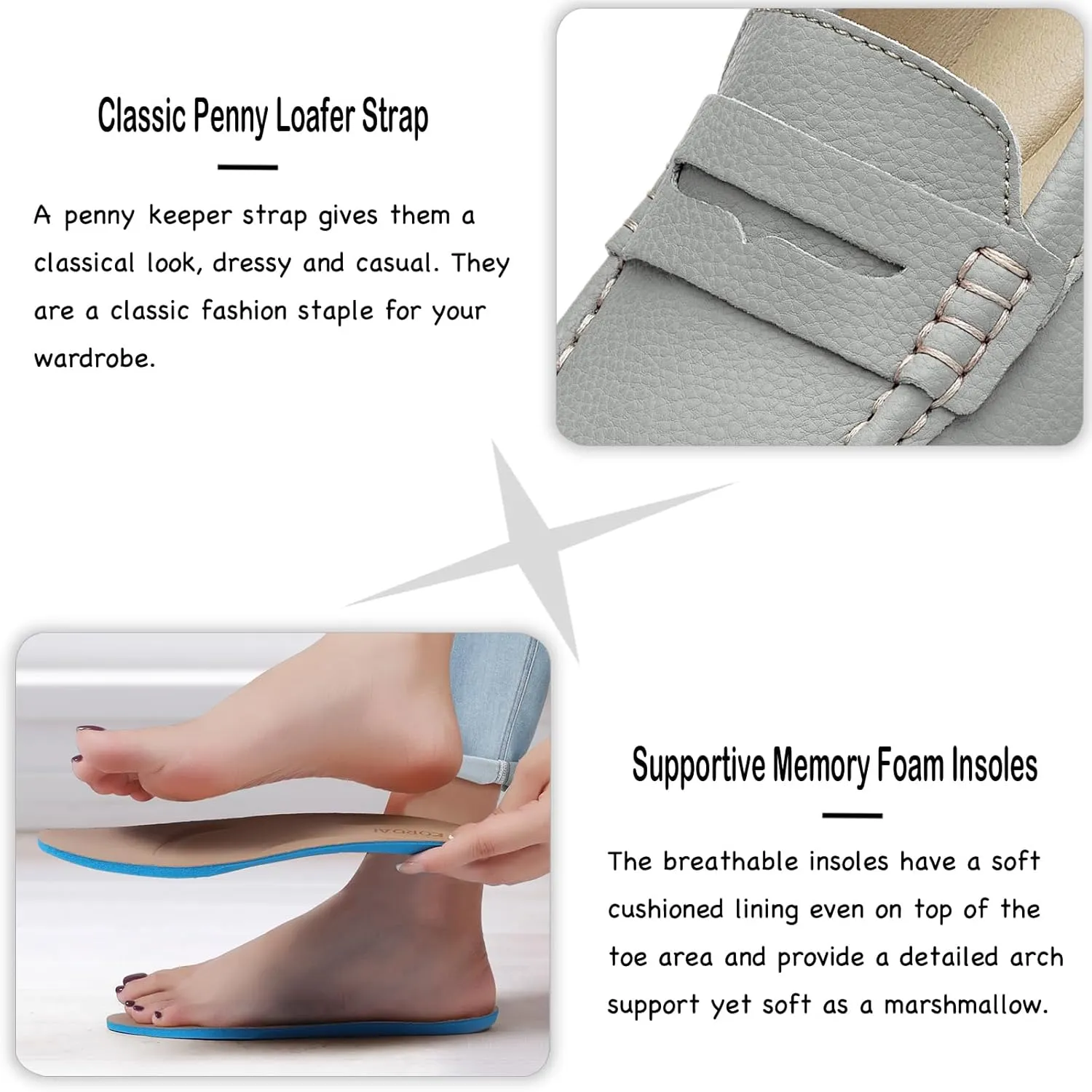 Women's Comfortable & Lightweight Leather Penny Loafers Slip-Ons Cute Business Casual Dress Shoes Work Office Flats Everyday Walking Shoes Driving Mocs for Women