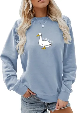 Womens Crewneck Funny Cute Silly Goose Sweatshirt Xmas Pullover Sweatshirt Christmas Sweater