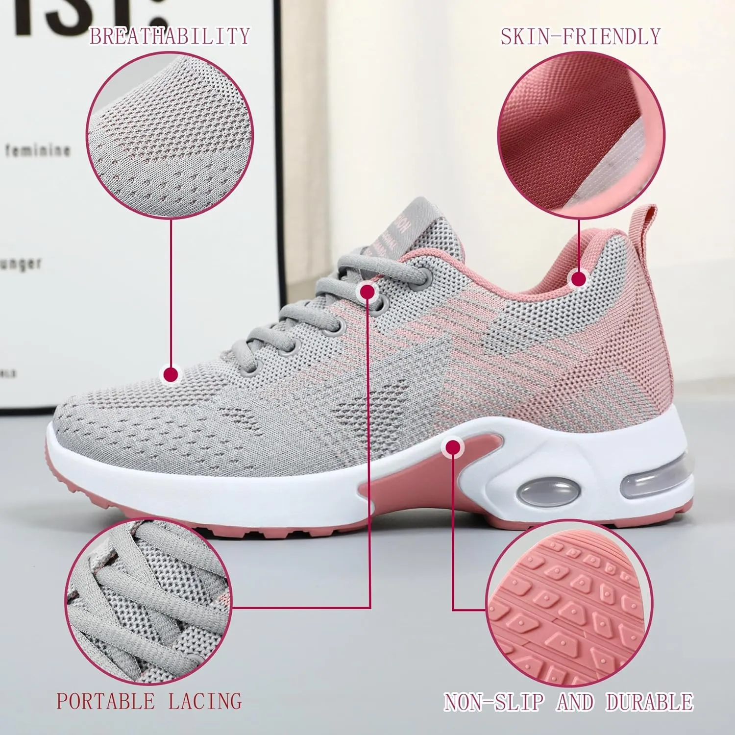 Women's Cushion Sneakers - Breathable, Non-Slip Walking Shoes with Shock-Absorbing Comfort, Lightweight for Running, Walking, and Everyday Use