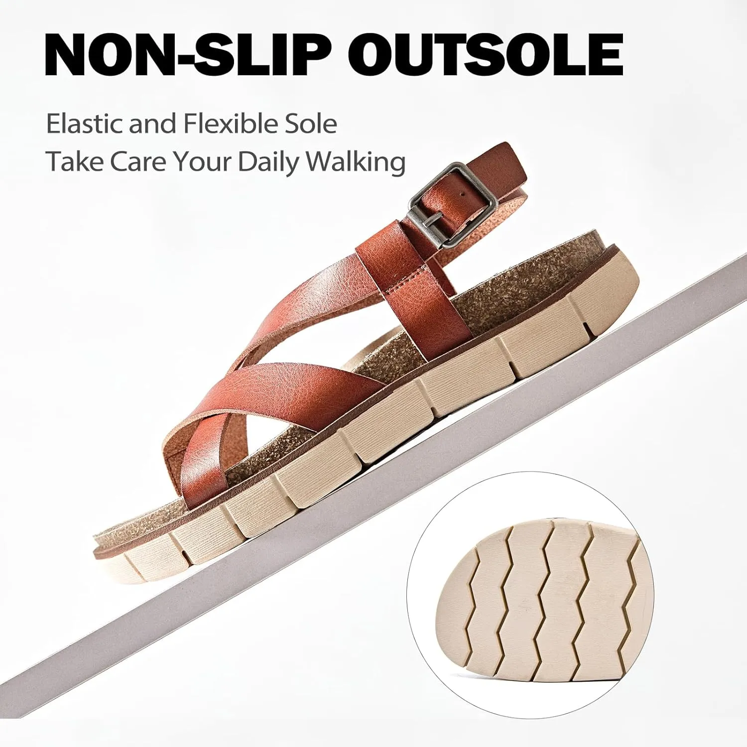 Women's Flat Slides Sandals Comfortable Platform Sandals Cork Footbed Summer Fashion Yoga Mat Soft Plantar Slippers Arch Support Slip on Shoes for Women.