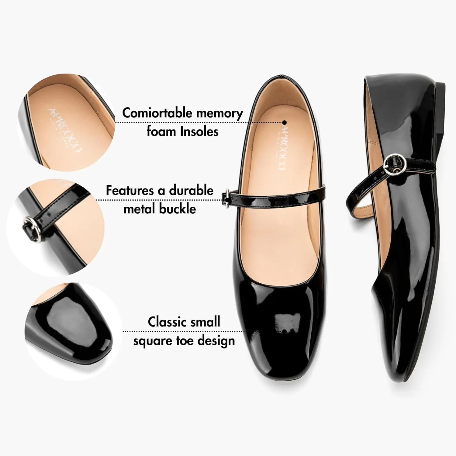 Women's Flats Mary Jane Ballet Flats for Women Classic Square Toe Women Shoes Dressy Comfort Ankle Strap Flats for Women