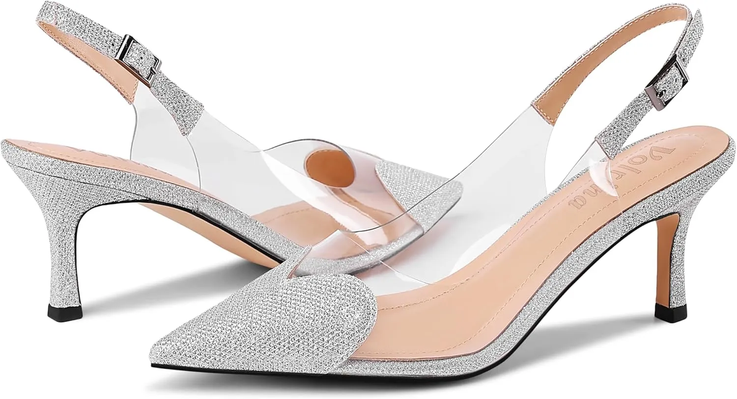 Women's Heart Clear Heeled sandals Pointed Toe Transparent Slingback Heels Buckle Strap Patent Leather Pumps Party Prom Dress Shoes