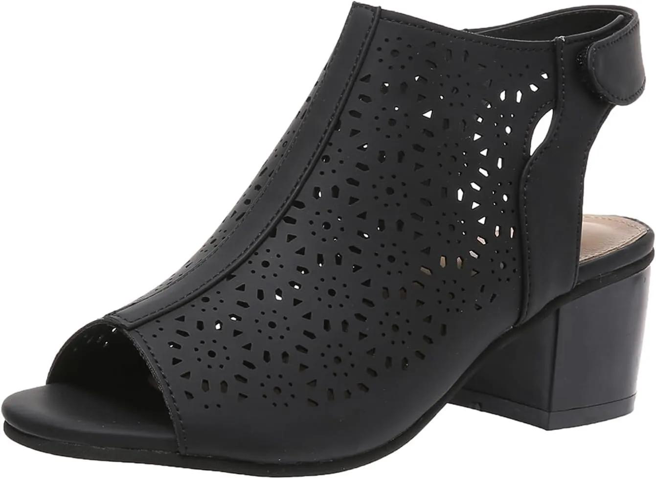 Womens Heeled Cutout Booties Summer Peep Toe Ankle Strap Chunky Heel Sandals Fashion Mid Block Heel Sandals for Women