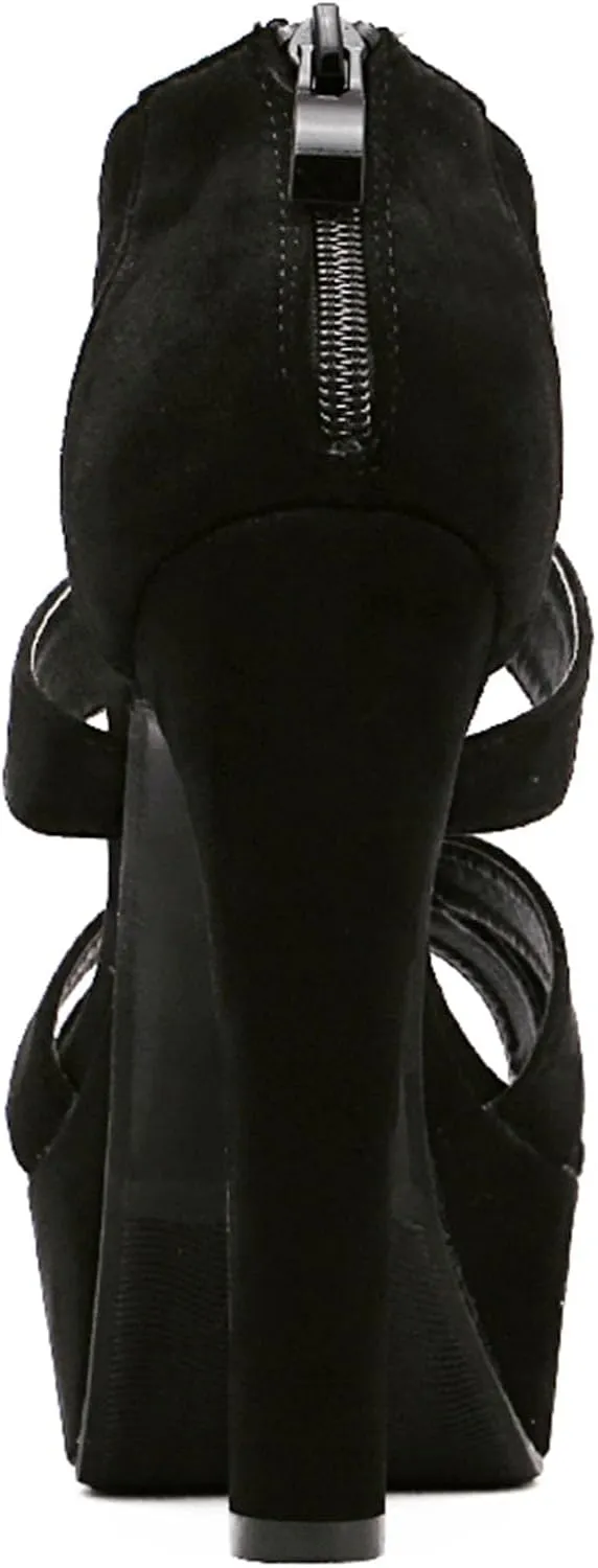 Womens High Heels Platform Sandals Peep Toe Chunky Heeled Strappy Sandals with Back Zip