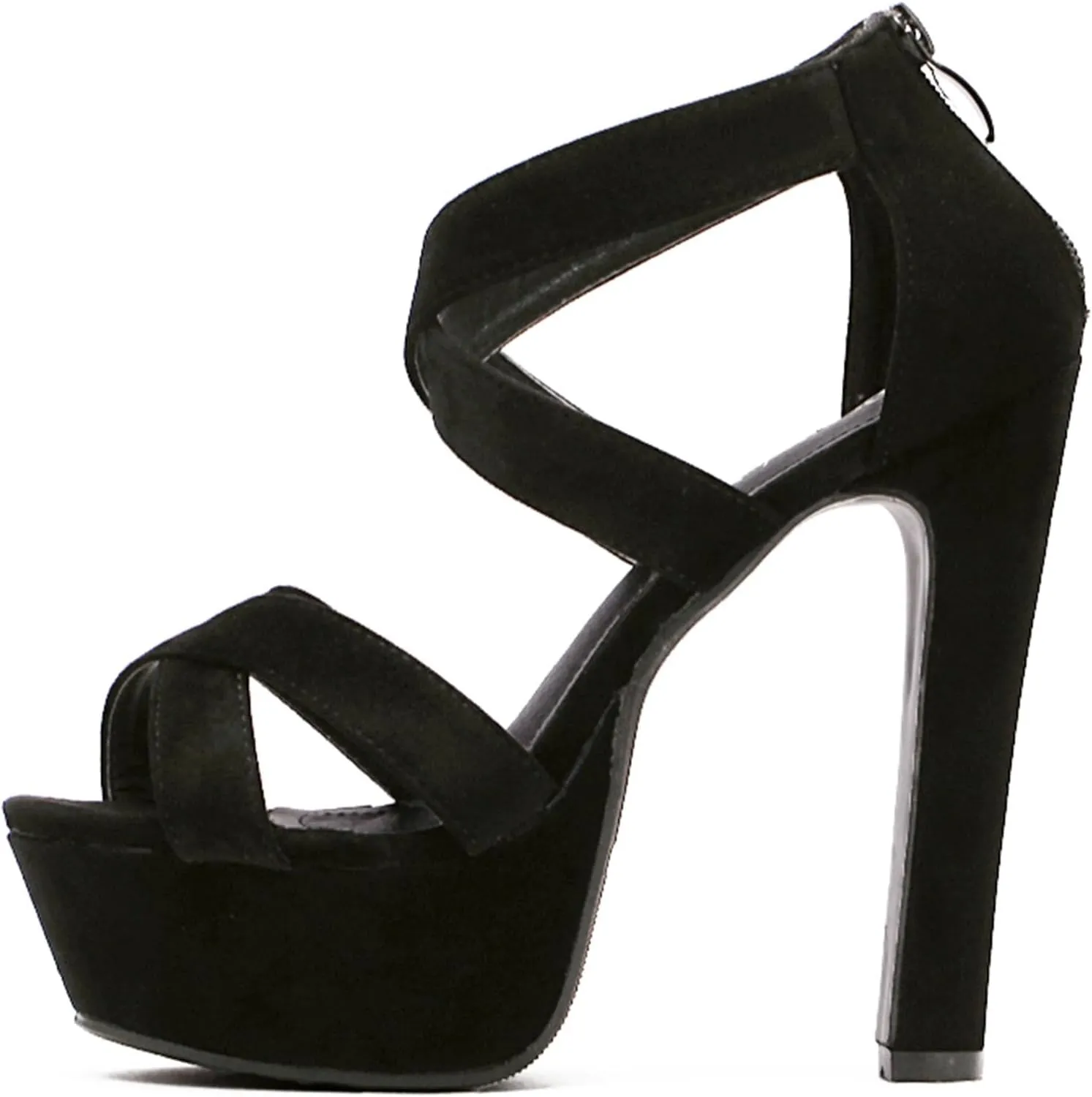 Womens High Heels Platform Sandals Peep Toe Chunky Heeled Strappy Sandals with Back Zip