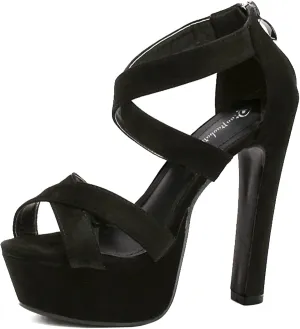 Womens High Heels Platform Sandals Peep Toe Chunky Heeled Strappy Sandals with Back Zip
