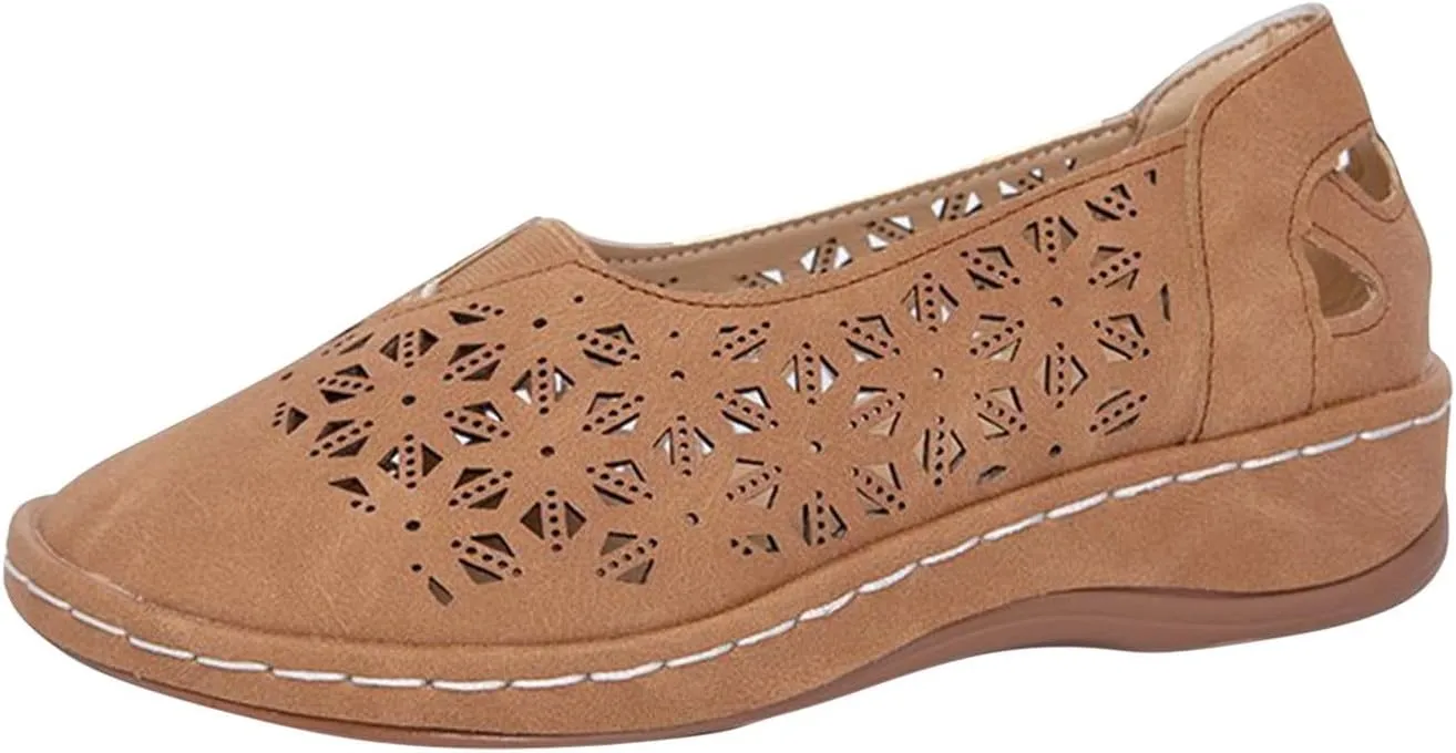 Womens Loafers Summer Comfortable Dressy Soft Plat Sandals Breathable Hollow Out Office Work Shoes Closed Toe Low Heel Walking Slip On Sandal for Women Casual Lightweight