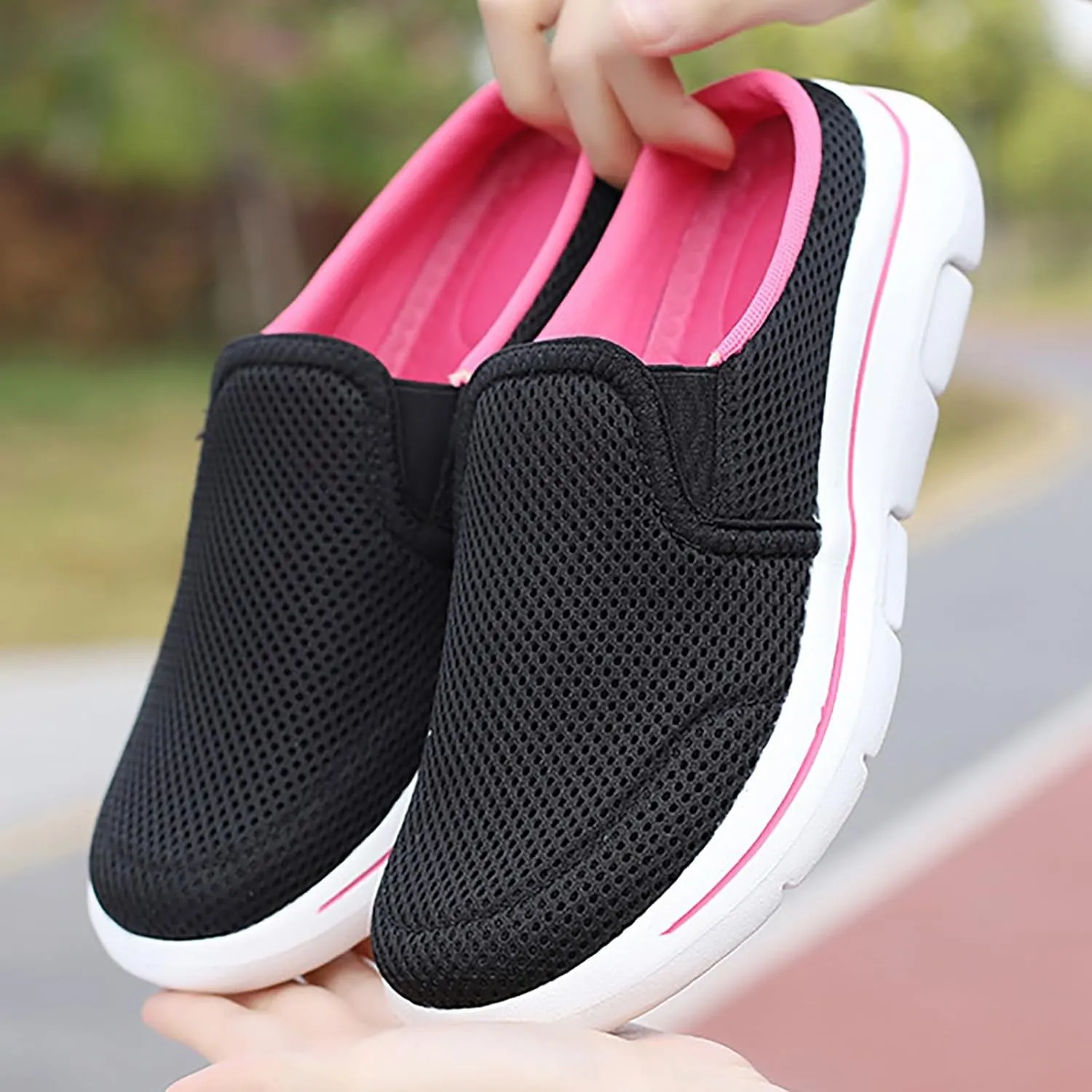 Women's Men Soft Orthopedic Sneakers Breathable Woven Go Walking Slip On Foam Arch Support Hands Slip in Shoes