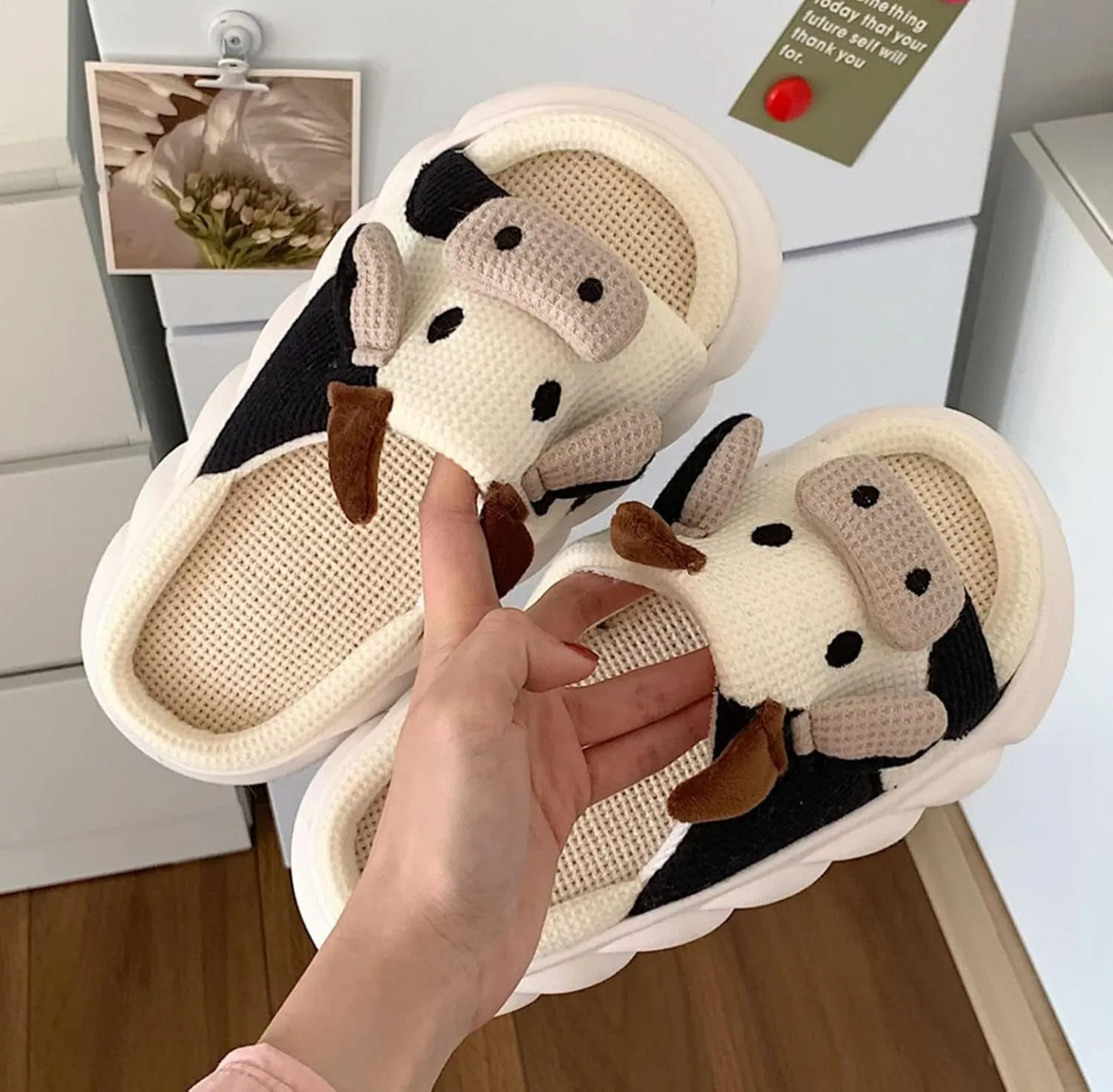 Women's men's cow slippers, cow linen slippers, cow cloud slide pillow slippers, cow linen sandals