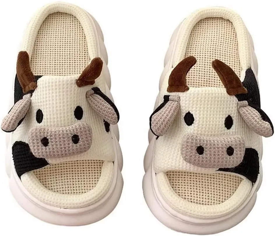 Women's men's cow slippers, cow linen slippers, cow cloud slide pillow slippers, cow linen sandals