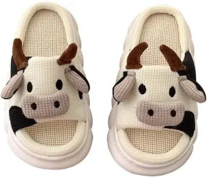 Women's men's cow slippers, cow linen slippers, cow cloud slide pillow slippers, cow linen sandals