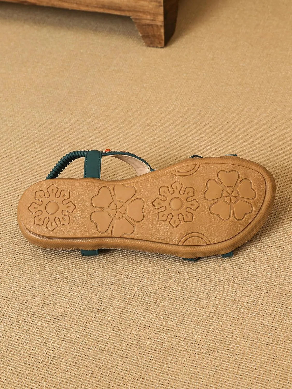 Women's Open Toe Elastic Ankle Strap Flat Summer Sandals Dressy Comfortable Bohemian Beaded Jeweled Flats Slip On Slingback Strappy Walking Beach Gladiator Shoes
