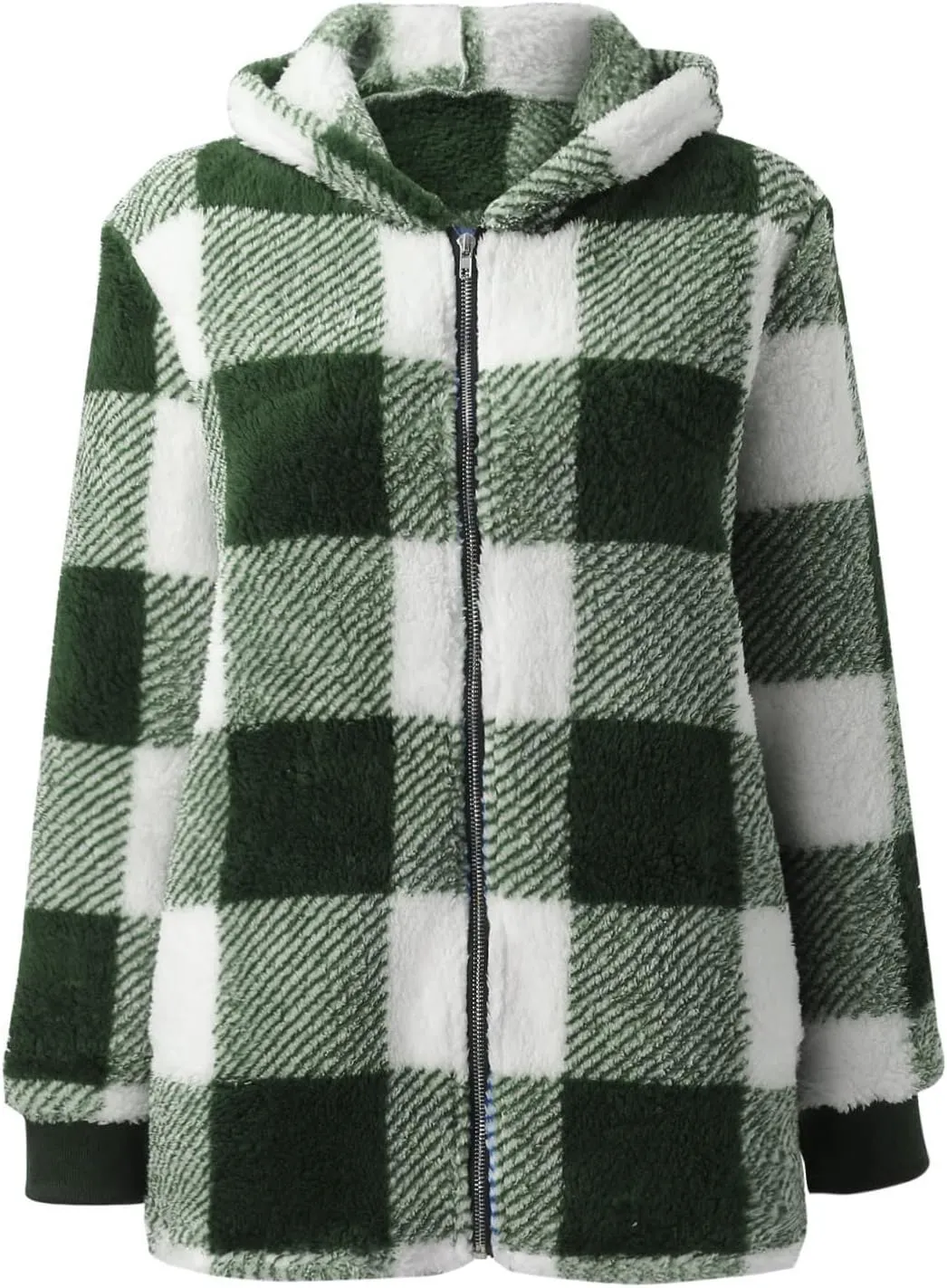 Womens Oversized Sherpa Jacket Fuzzy Fleece Jackets Zip Up Outerwear Teddy Bear Sweater Coats with Hood
