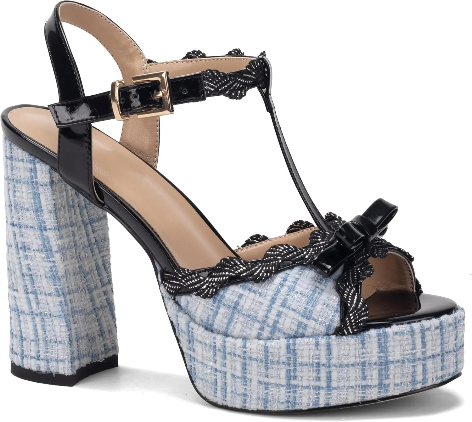 Women'S Platform Chunky Heel Sandals- Open Toe Ankle Strap Platform Block Heels Sandals, Party Sandals, Black,