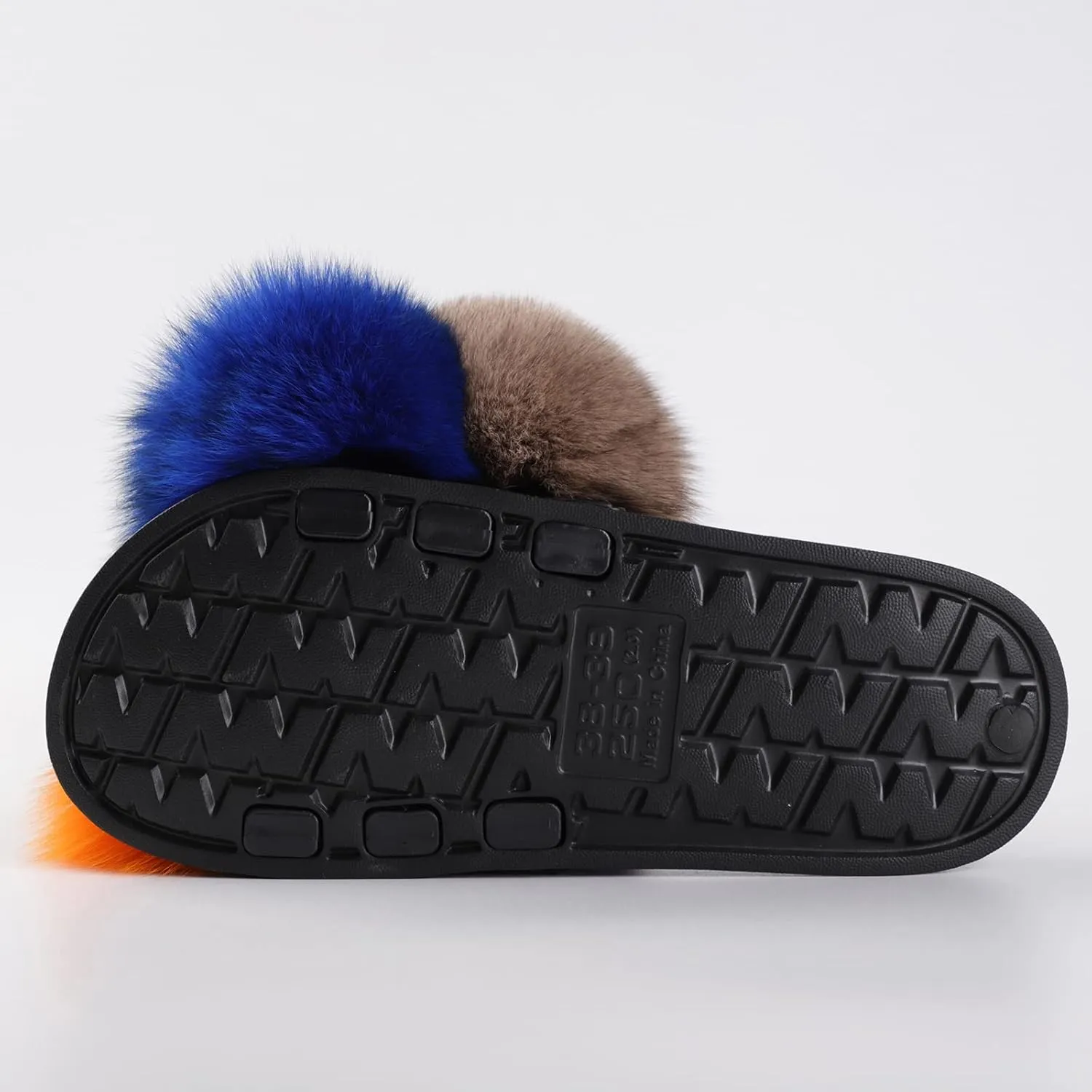 Women's Real Fox Fur Slides, Open-Toe Sandals, Indoor and Outdoor Non-Slip Slippers, Soft Pompom