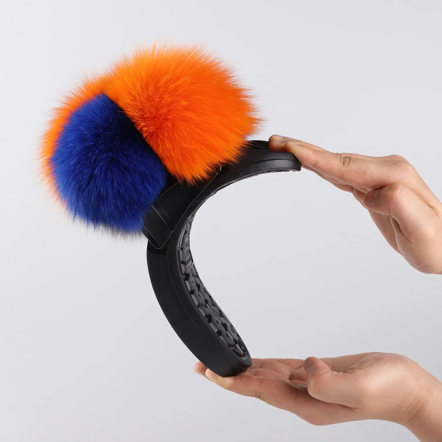 Women's Real Fox Fur Slides, Open-Toe Sandals, Indoor and Outdoor Non-Slip Slippers, Soft Pompom