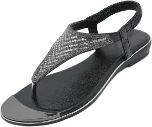 Women's Rhinestone Thong Dressy Flat Sandals,Fashion Elastic Strappy Bohemian Sandals Outdoor Comfortable Soft Gladiator Beach Slides