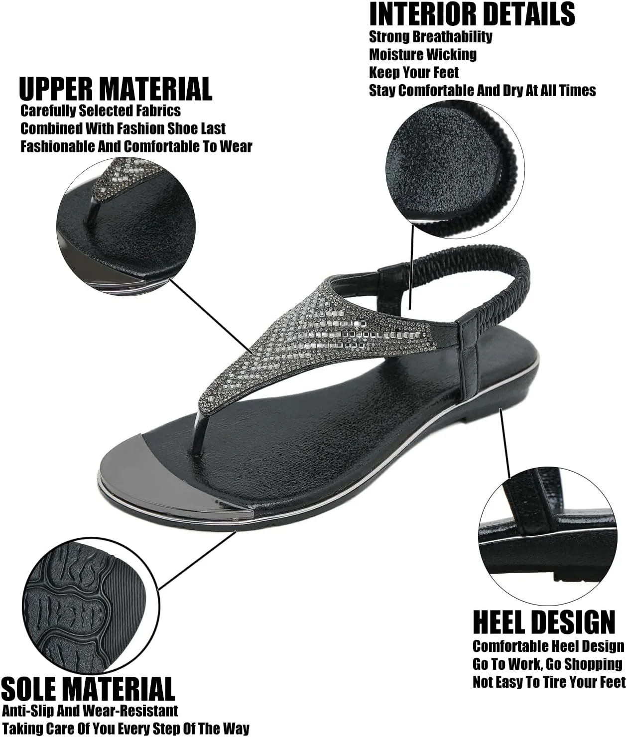 Women's Rhinestone Thong Dressy Flat Sandals,Fashion Elastic Strappy Bohemian Sandals Outdoor Comfortable Soft Gladiator Beach Slides