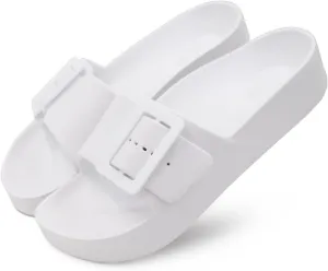 Women's Sandals With Arch Support Adjustable Buckle Platform Cloud Slides Summer Lightweight Soft Slippers Non-Slip Shower Shoes