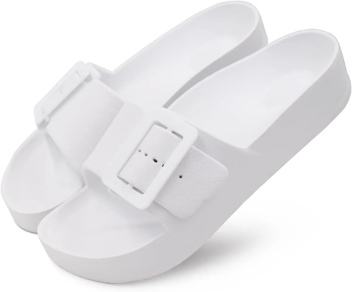 Women's Sandals With Arch Support Adjustable Buckle Platform Cloud Slides Summer Lightweight Soft Slippers Non-Slip Shower Shoes