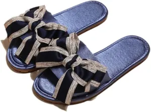 Women's Satin Bow Flat Slippers Luxury Anti Slip Silent Soft Sole Home Slides Fashion Style Indoor Sandals for All Seasons Comfortable Bridal Flip Flops