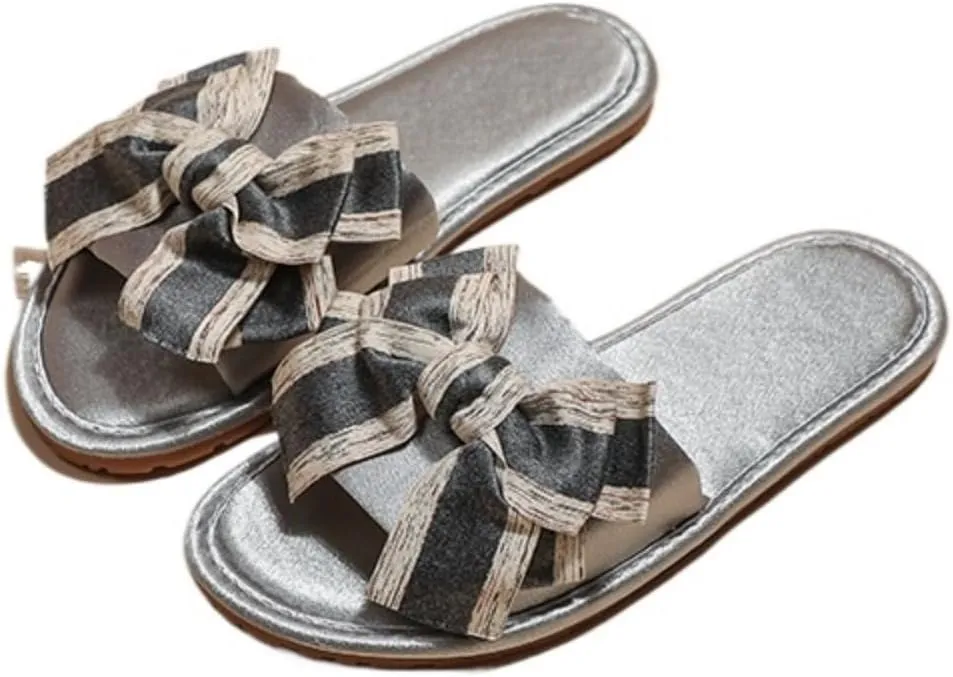 Women's Satin Bow Flat Slippers Luxury Anti Slip Silent Soft Sole Home Slides Fashion Style Indoor Sandals for All Seasons Comfortable Bridal Flip Flops
