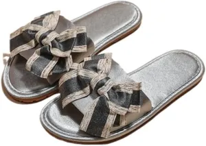 Women's Satin Bow Flat Slippers Luxury Anti Slip Silent Soft Sole Home Slides Fashion Style Indoor Sandals for All Seasons Comfortable Bridal Flip Flops