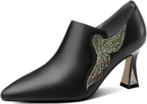 Womens Shoes Handmade Crystal Studded Women Pumps Natural Strange High Heel Shoes Wedding Dress Bride