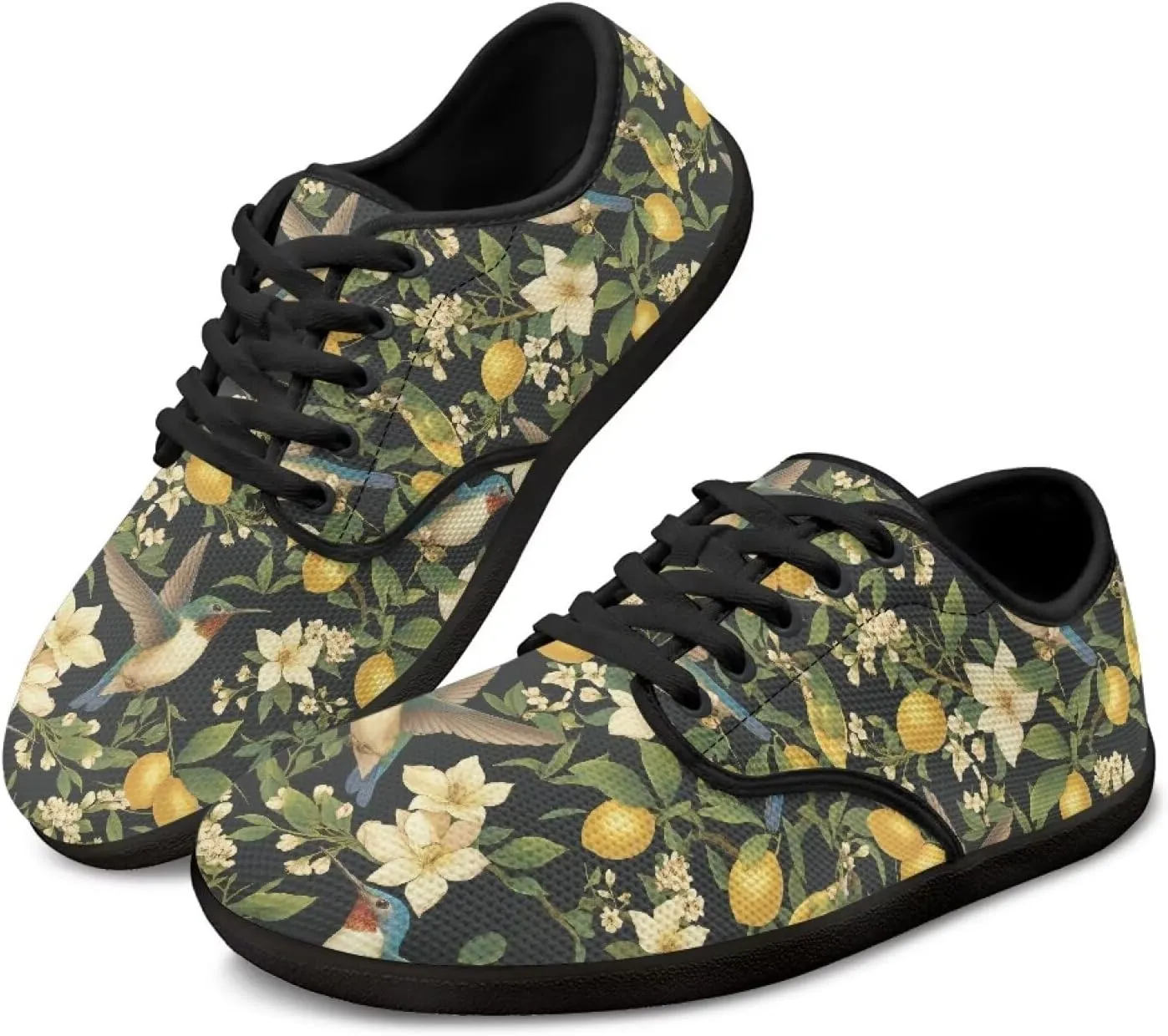 Womens Sneakers Barefoot Shoes Wide Toe Zero Drop Flats Shoes Fashion Laces Up Running Shoe US Size 6-13.5 Black Sole